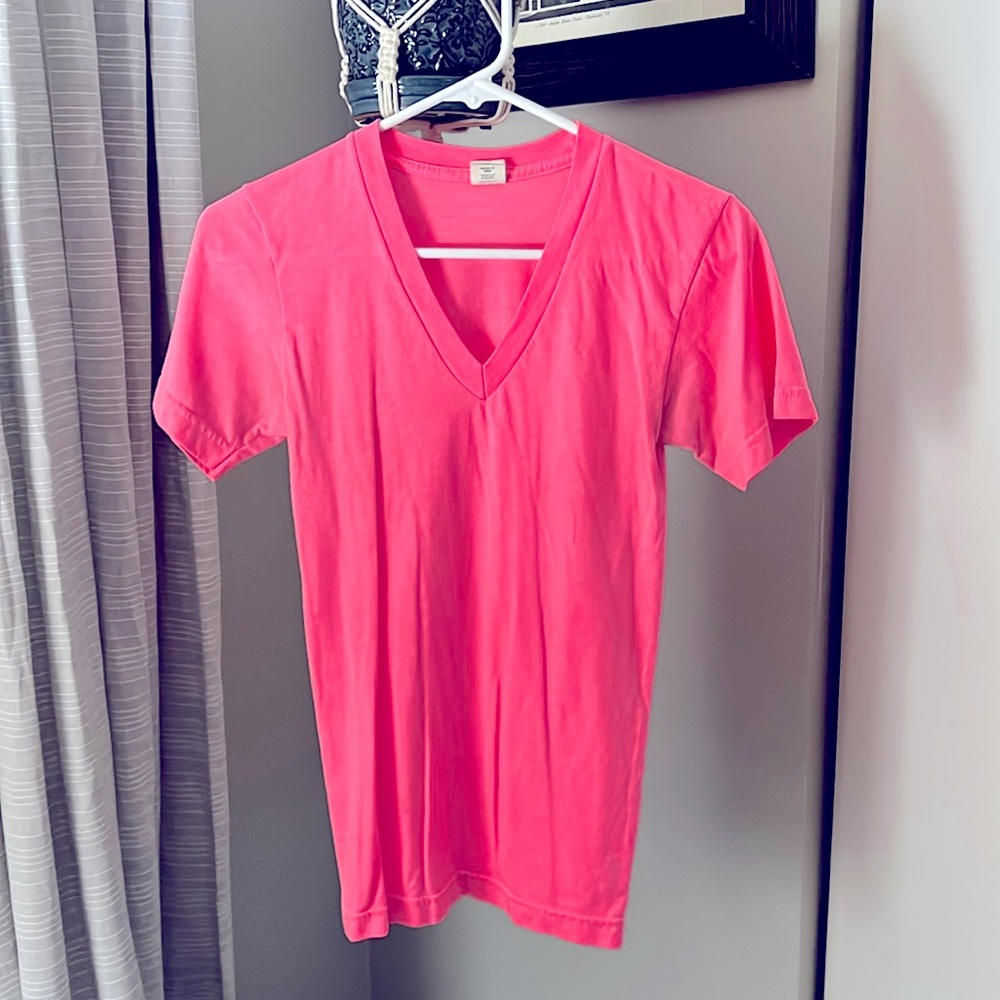 American Apparel Neon Pink V-neck Tshirt - XXS